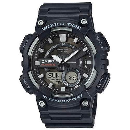 Image of Casio Classic sort resin med stål quartz multifunktion 5479) Herre ur, model AEQ-110W-1AVEF